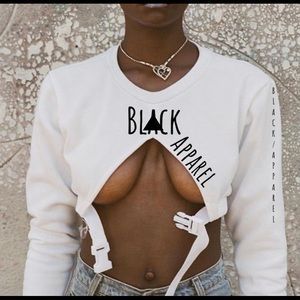 Black Apparel buckle half shirt.